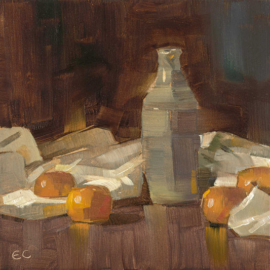 Original Oil Painting - Bottle with Oranges